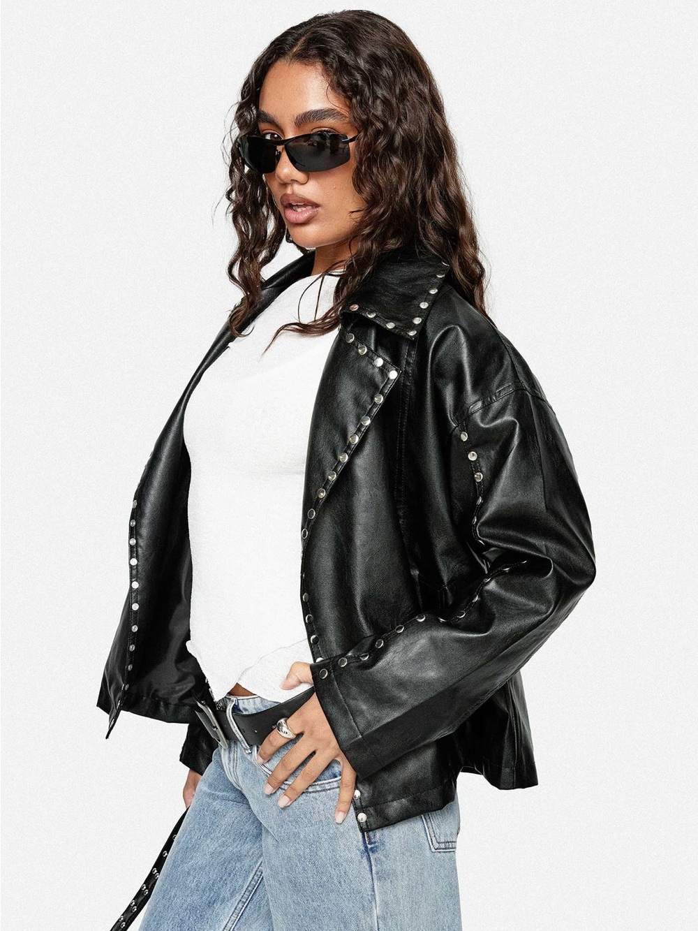 NWOT Princess Polly Faux Leather Stud Detail Jacket Black